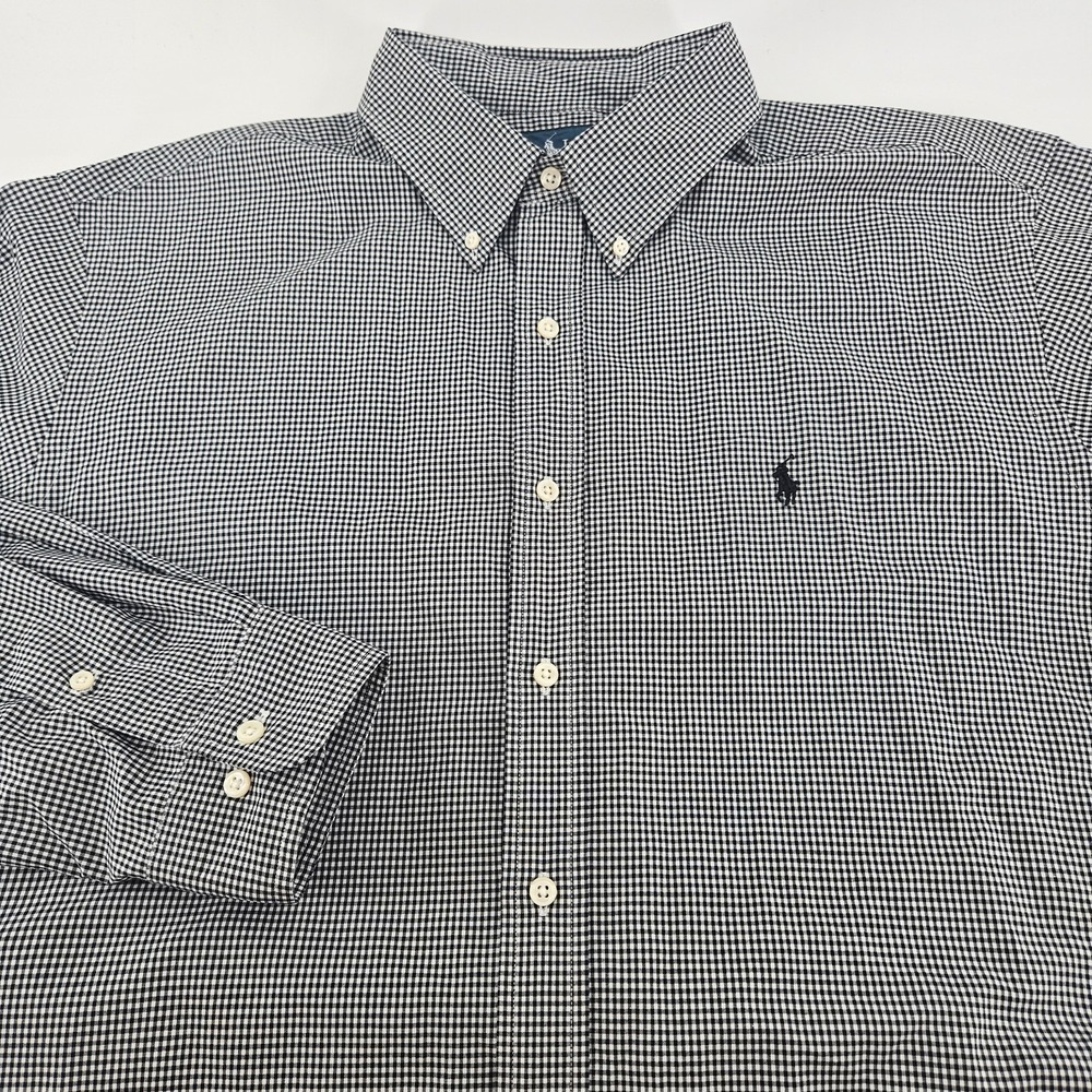 Polo Ralph Lauren Mens 17.5 34/35 Classic Fit Gingham Black White Cotton A73